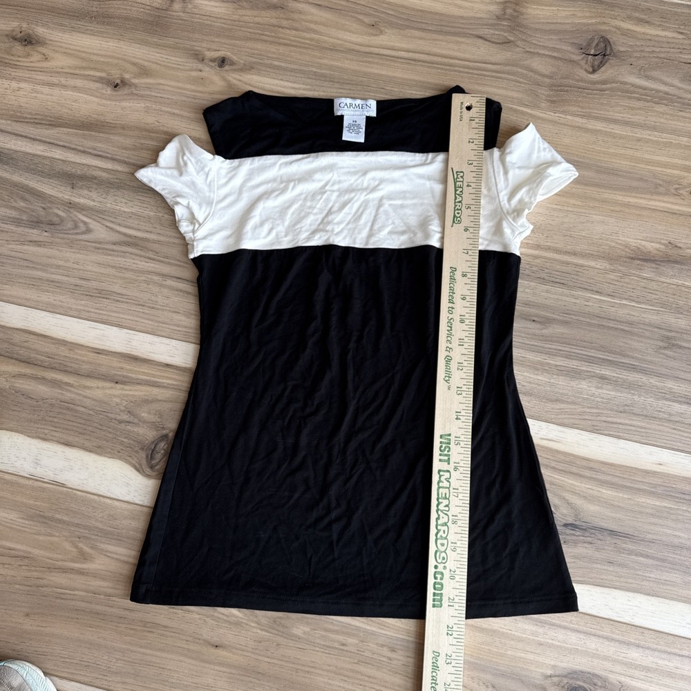 Carmen Marc Valvo‎ Black White  Cap Sleeve Top Cut Out  Size XS - Picture 3 of 5